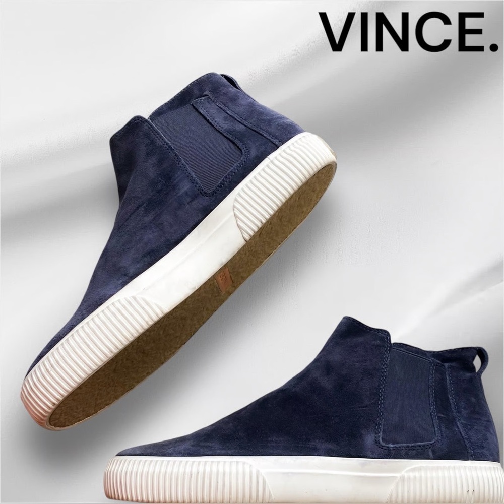 Vince. Suede Leather Kelowna High Top Chelsea Sneaker Navy Boot Slip Size 6
